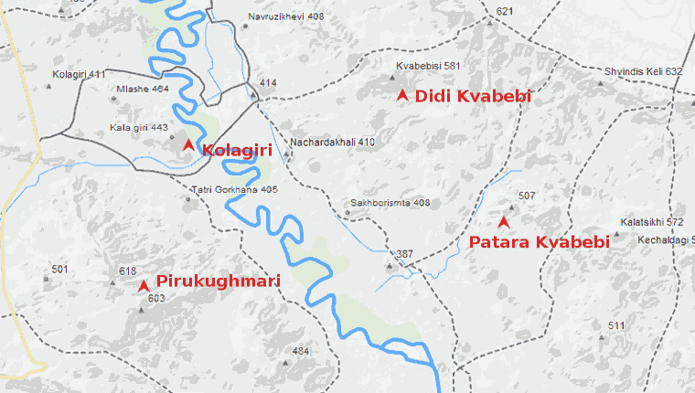 Kolagiri, Pirukughmari, Didi  Kvabebi, Patara Kvabebi žemėlapis