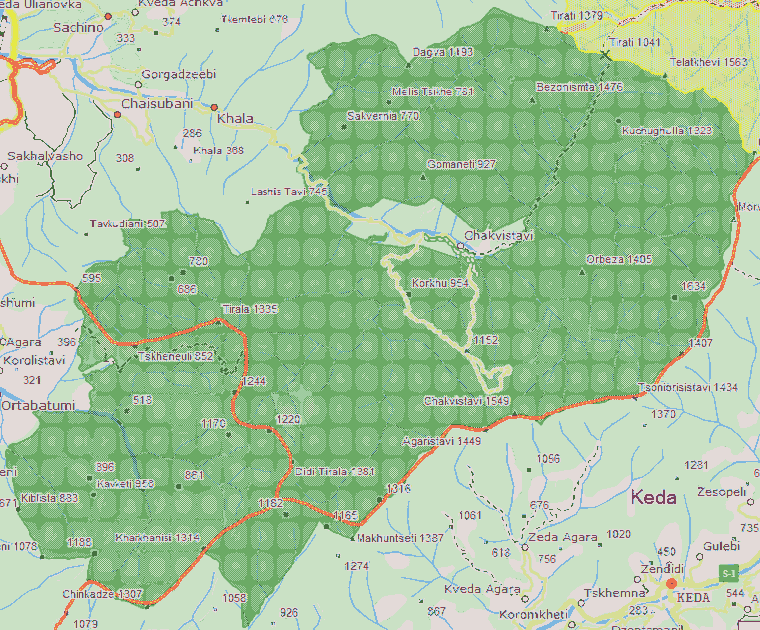 Mtirala nacionalinio parko žemėlapis